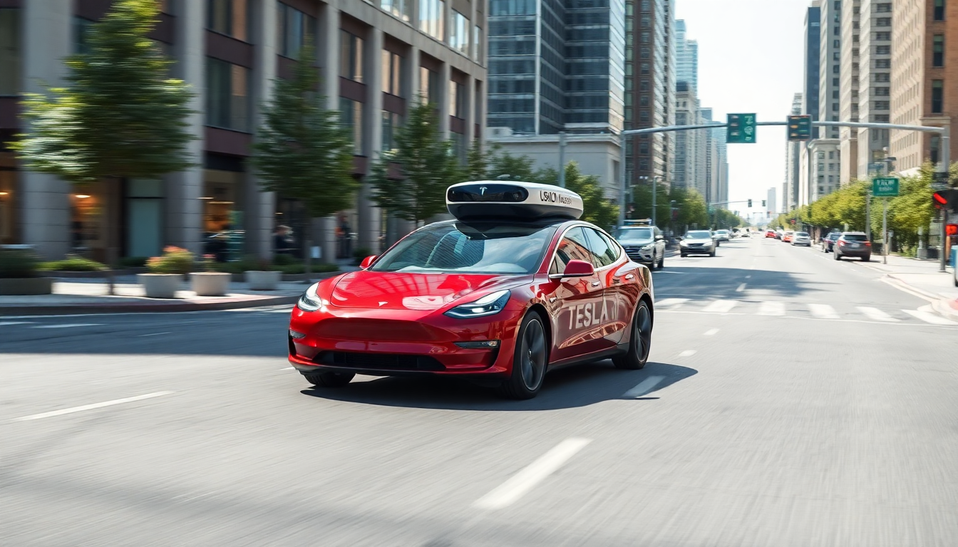도심 환경에서 완전 무인 테스트에 성공한 테슬라 자율주행 차량의 실사 이미지