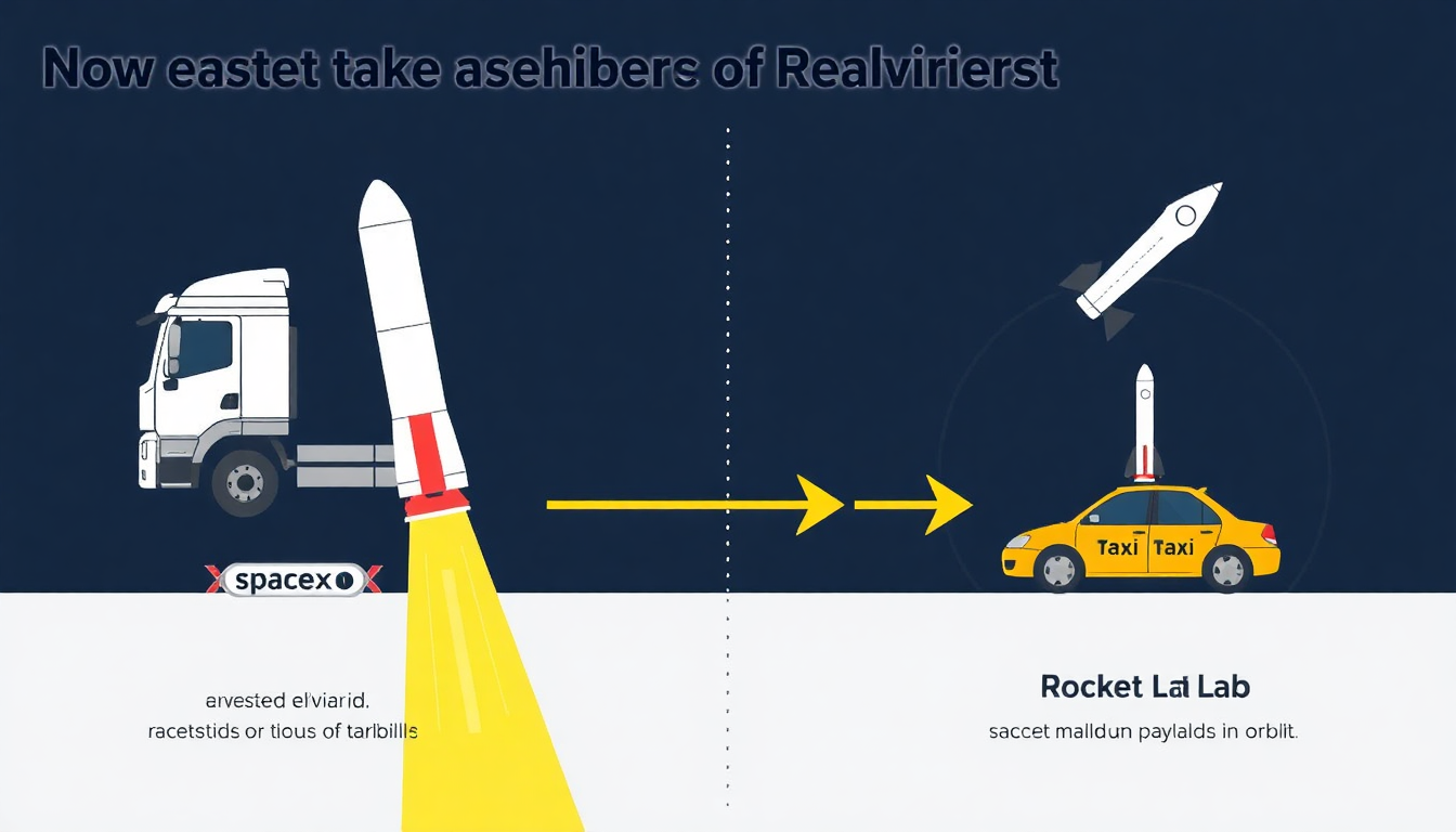 스페이스X 대형 트럭과 로켓랩 소형 택시를 대비해 틈새시장 공략을 표현한 인포그래픽