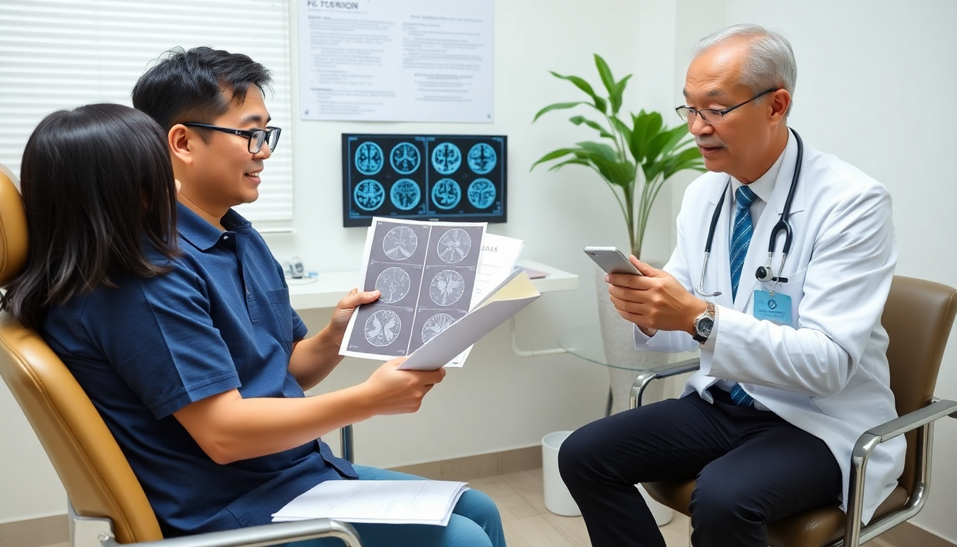 MRI 영상과 진료 기록을 들고 병원에 방문한 환자 모습