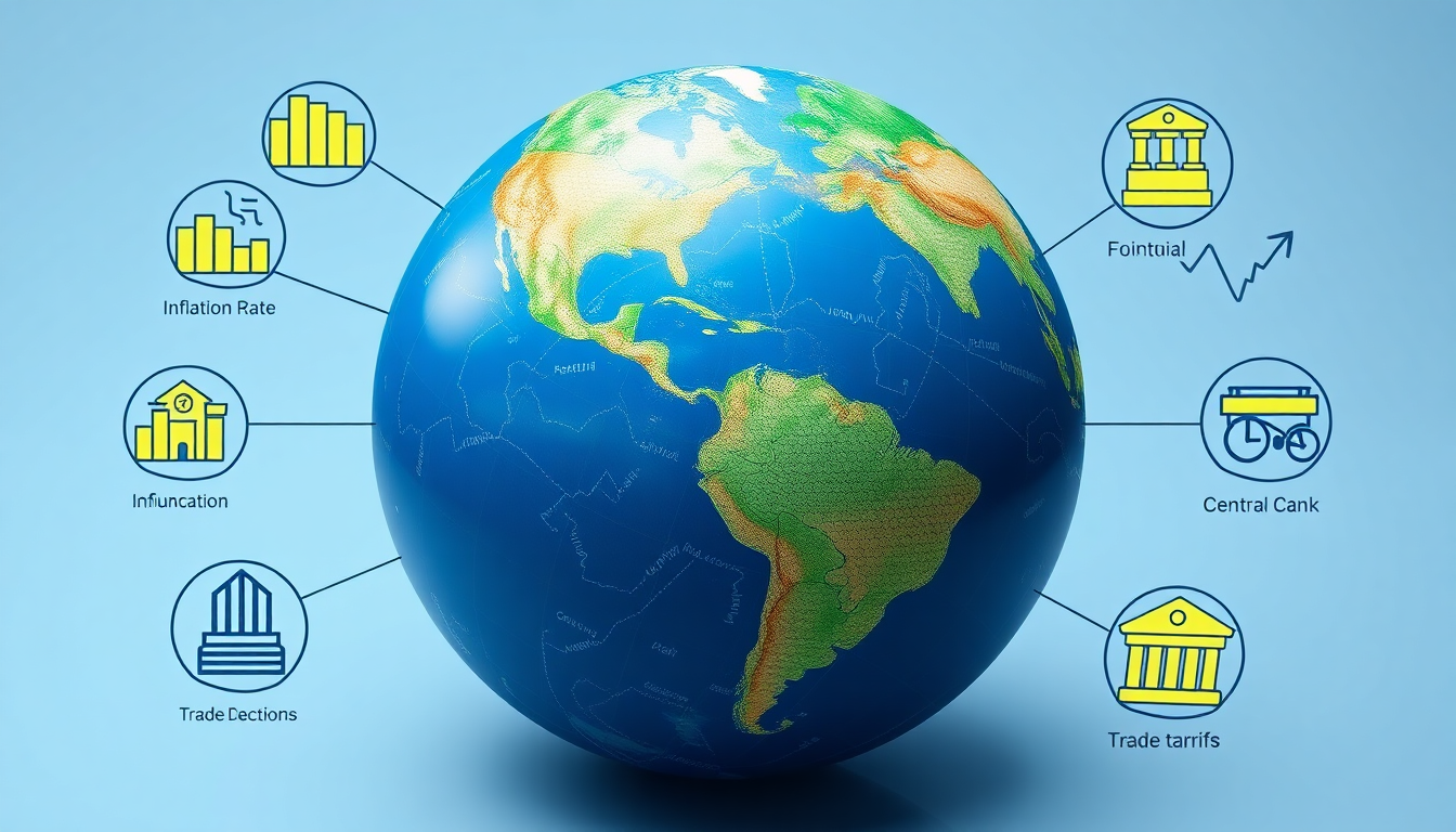 2026년 글로벌 금융 경제의 전환점과 금리 정책을 상징하는 지구본과 금융 시장 아이콘들