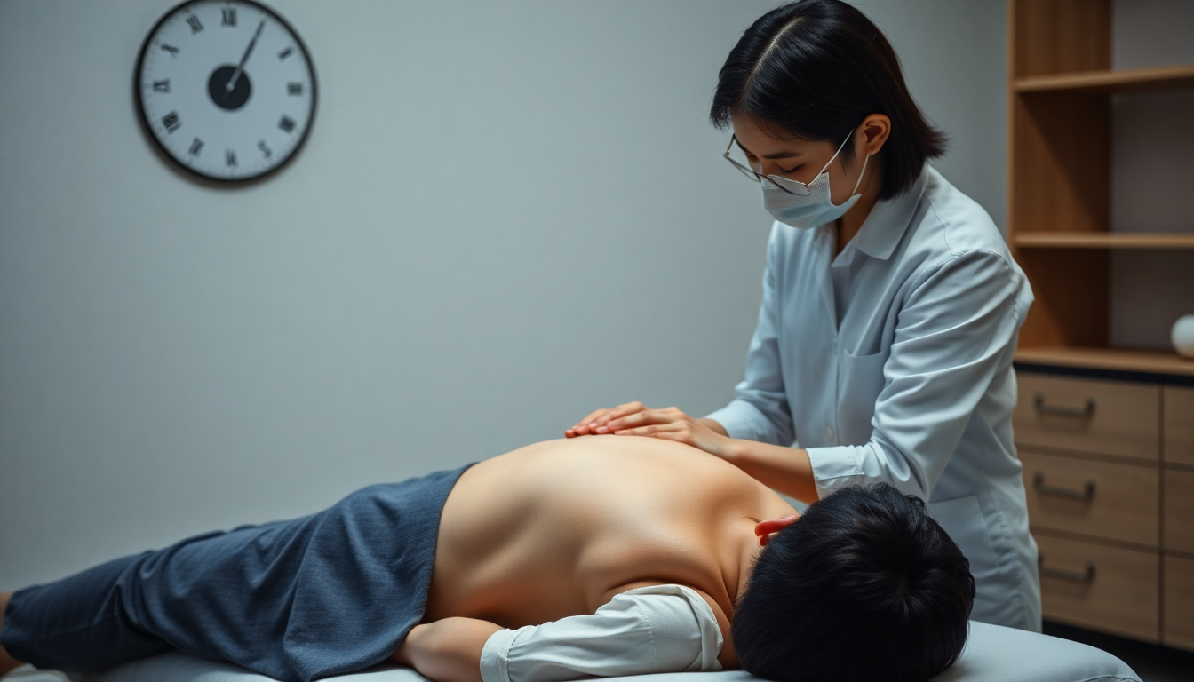 한국인 물리 치료사가 도수치료를 하는 모습